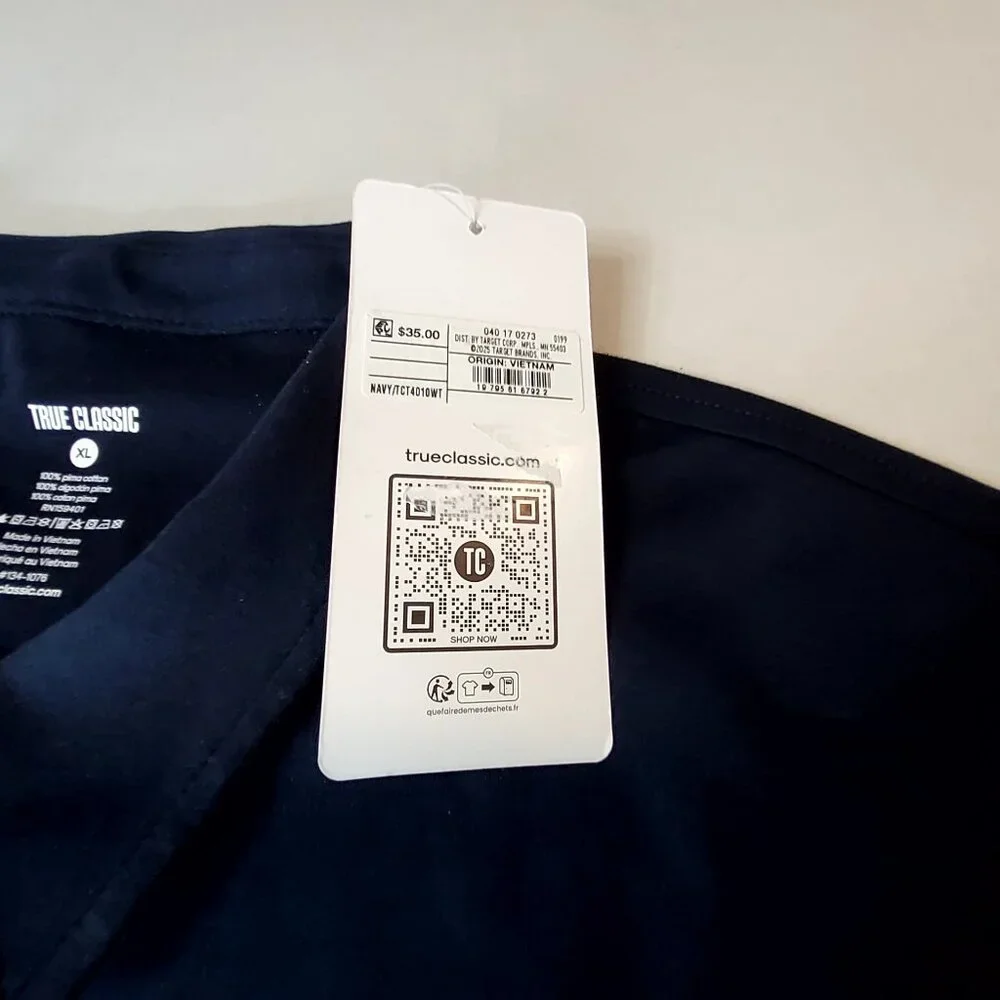 True Classic Pima Cotton Navy Blue Polo Shirt Soft, breathable  Size XL - Picture 10 of 10